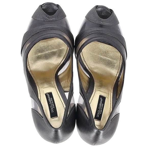 Dolce & Gabbana Peep Toe Pumps in Pewter/lavender grey metallic leather & PVC - Picture 4 of 4